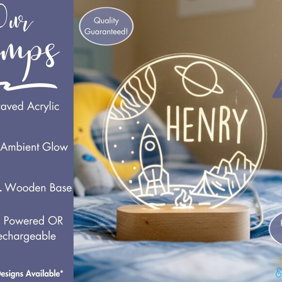 Personalized Space Night Light – Custom LED Lamp for Kids - Picture 3 of 8